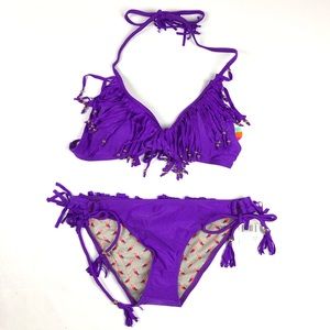 RAISINS large bikini swimsuit 2 pc purple fringe bathing suit